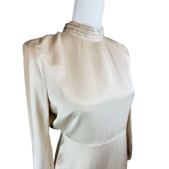 ZARA‎ Events Champagne Open Back Dress Sz M New NWT Long Sleeve High Neck Tulip - Picture 7 of 16